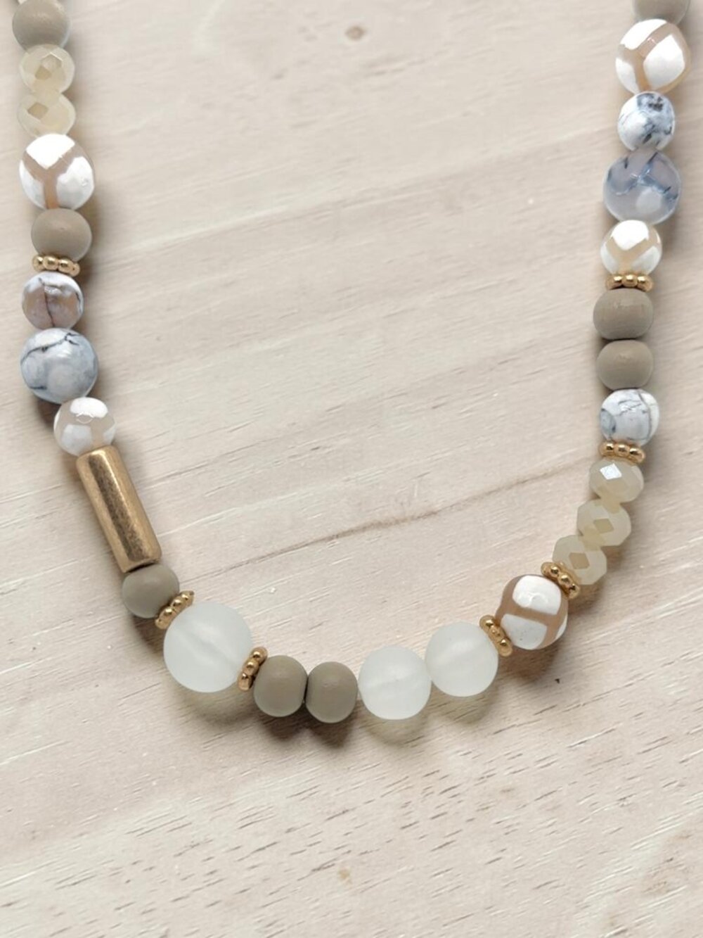 Taupe and White Beaded Fashion Necklace